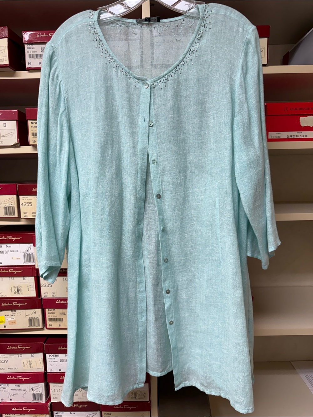 Eileen Fisher Pale Aqua Lightweight Linen Top
